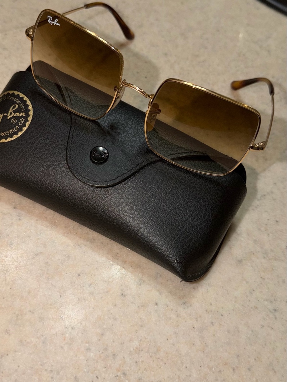 Ray-Ban Gold Frame Brown Gradient Square Sunglasses